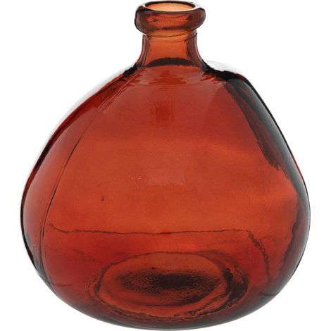 Atmosphera – Vase rond en verre recyclé ambre D 21 cm H 23 cm – Design brut pour décoration éco-responsable – Compatible fleurs fraîches et séchées