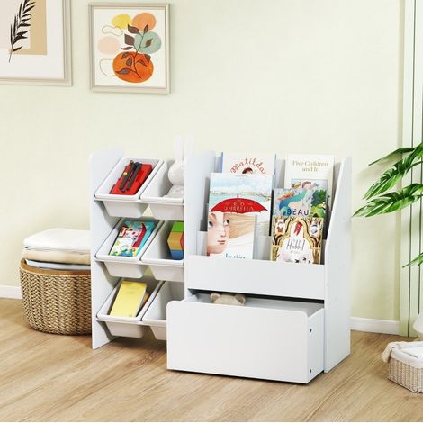 Estantería infantil para juguetes y libros con 6 cajas, MDF y acero, blanca, 100 x 30 x 80 cm (1/5)