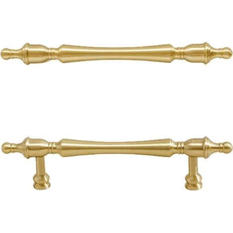 Un ensemble de 2 poignées de porte pour armoire en cuivre massif - couleur cuivre naturel, écartement des trous de 96 mm, longueur de 14.4 cm (1/4)