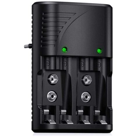 Universel Chargeur de Piles AA/AAA/9V, Rapide Chargeur 6802 pour AA/AAA NI-MH ou 9V Piles Rechargeables avec Indicateur LED, 100-240V Tension Mondiale, Ensoleillé (1/5)
