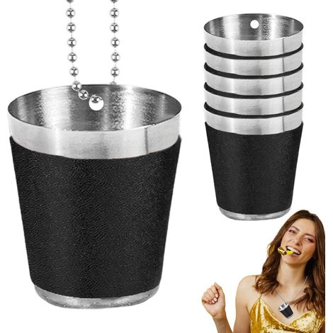 Collier de perles en forme de verre à shot (lot de 6)  Collier de verres à shot en acier inoxydable - Accessoire de décoration (1/5)