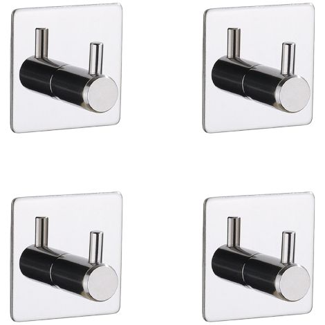 TAISHENGDA Lot de 4 Crochets Muraux Adhésifs en Acier Inoxydable – Sans Perçage, Noir Brillant (1/3)