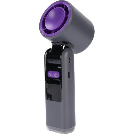 Ventilateur turbo portable à main, haute vitesse (100 vitesses), pliable, avec affichage LED, rechargeable par USB, petit format, idéal pour les voyages et le camping (gris). (1/5)