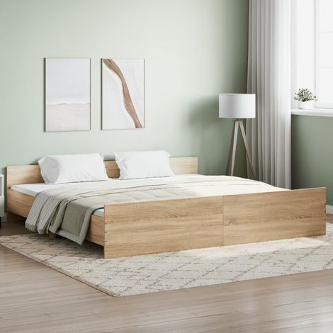 Lit double,Lit adulte,Cadre de lit tête de lit et pied de lit chêne sonoma 200x200 cm874024 (1/5)