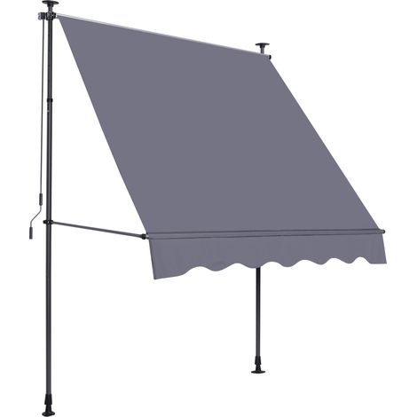 Store banne adossé réglable 200 x 150 cm avec manivelle, protection solaire et pluie sans perçage, gris (1/5)