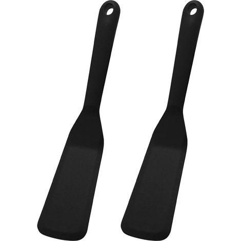 Lot de 2 spatules de cuisine en silicone antiadhésives, résistantes à la chaleur, pour poisson, crêpes, œufs, pizza, steak, sans BPA (noir) (1/5)