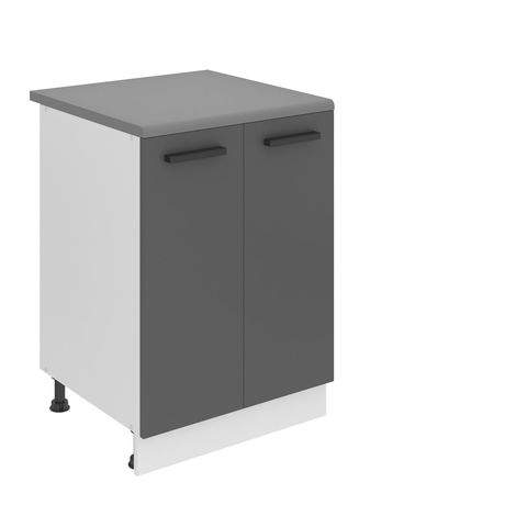 Belini Unterschrank Küche, Küchenunterschrank 60 cm Breite. SD2 Küchenunterschrank mit Arbeitsplatte. Küchenschrank mit 2 Türen, Silber matt (1/5)