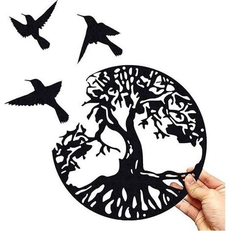Arbre De Vie En Métal Décoration Murale Silhouette Art, 30x30cm Signe de ​Famille Arbre en Métal, Décoration Murale, Décor D'intérieur, Décoration De Jardin Intérieur Extérieur (noir) (1/5)