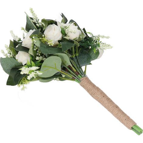Künstlicher Brautstrauß, romantischer Brautstrauß aus Kunstblumen, weiß, für Feierlichkeiten, Jubiläen und Partys (1/5)