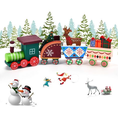 Mini Train en Bois,Deco Noel Train Nol Décorations,décoration de Noel,Caravane Miniature Christmas Decorations,Mini Figurine décoration intérieure Maison (Couleur) (1/5)