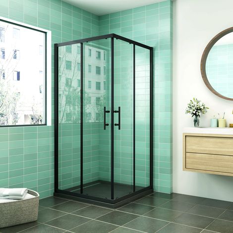 80x90x190 cm Box Doccia Angolare Porte Scorrevoli Vetro 6mm Temperato Trasparente Anticalcare Profilo Nero Opaco Piatto Doccia incluso (1/5)