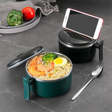 Bol à soupe en acier inox 33 oz grande capacité boîte repas micro-onde bol petit-déjeuner avec couvercle éventé et poignée robuste (1/3)