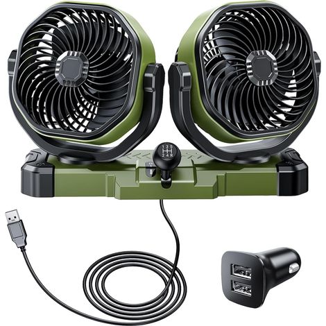 Dual Head Car Cooling Fan, 5V USB Cigarette Lighter Fan for Dashboard, SUV, RV, Truck & Van (1/5)
