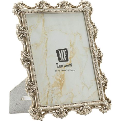 Cornice portafoto Florence argento barocca con rose e volute 20x25 cm