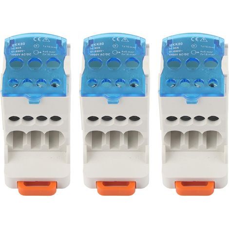 Boîte de distribution pour rail DIN 3 pièces, bornier UKK-80A, connecteur de fil électrique, boîte de jonction d'alimentation universelle (1/5)