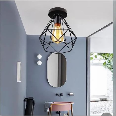 Plafonnier Industrielle en Fer Forge Noir Lustre Plafonnier Vintage Style Nordique pour Salon Chambre Couloir (1/4)