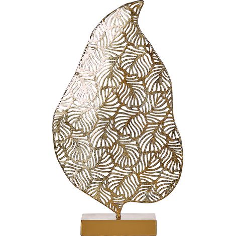 Figura decorativa de metal dorado 47 cm patrón de hoja en soporte estatuilla Lithium