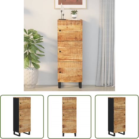 Buffet Bahut avec 3 portes Meuble de rangement Commode 40x33x110 cm bois massif manguier et fer 30659 (1/5)