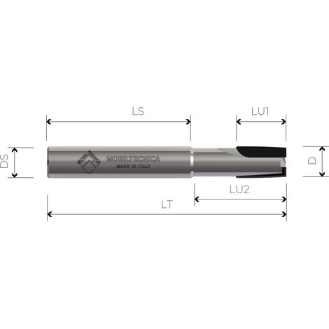 MTEC004.2 - FRÄSE AUS POLYKRISTALLINEM DIAMANT MIT NEGATIVEN SCHNEIDKANTEN Z2 MIT KÖRPER HW - MOBILTECNICA  .2D8  LU1 12  LU2 24  DS8  LT70  Z2  AX6°-  RE  H3,5
