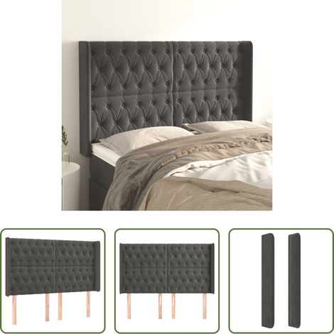vidaXL Cabecero con orejas de terciopelo gris oscuro 163x16x118/128 cm (1/5)