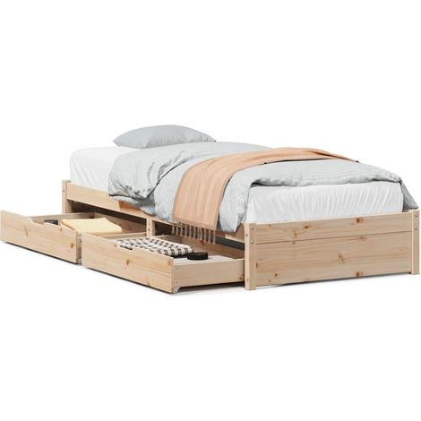 Lit simple，Lit Adulte，Cadre de lit sans matelas 75x190 cm bois de pin massif CFW875145 (1/5)