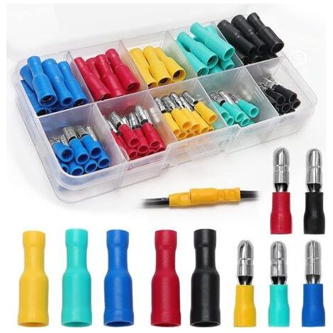 100 Pieces Electrical Cable Lug, Male and Female Bullet Connectors Kit, Insulated Cylindrical Electrical Lug (16-14 AWG) (1/3)