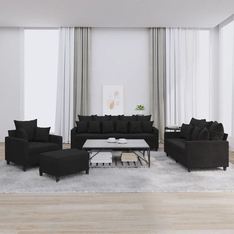 4-tlg. Sofagarnitur mit Kissen Schwarz Samt vidaXL