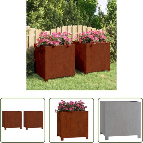 Acier corten - Jardinières avec pieds 2 pcs Rouillé 50x50x50 cm Acier corten (1/5)