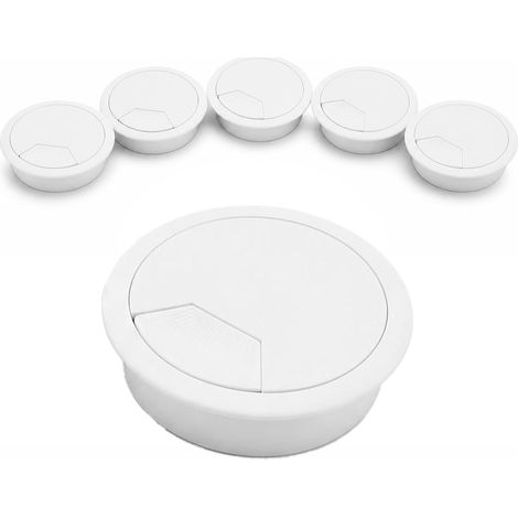 Cache Trou Bureau 60mm Anti-Saut de Couvercle, Lot de 6 Passe-câble Blanc Robuste pour Organisation des Câbles Épaisses, Passage de Fils Encastrable pour Table et Ordinateur (1/5)