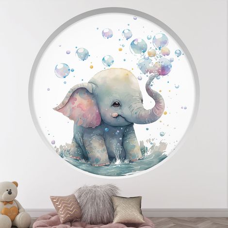 Stickers Trompe l'oeil Arche ronde Enfants - Éléphant - Diamètre 30 cm (1/4)