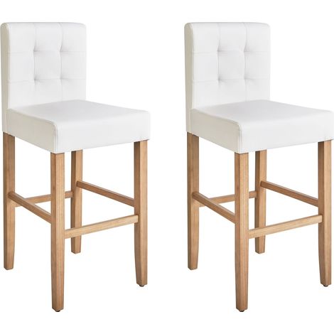 Set di 2 Sgabelli Alti in Ecopelle Bianco Sporco con Schienale Imbottito Madison