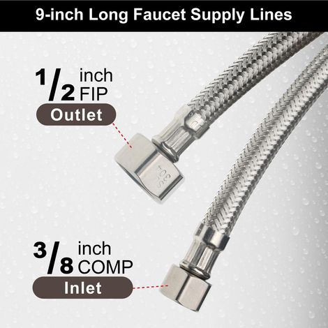 Tuyau d'alimentation de robinet, tuyau d'alimentation d'eau tressé en acier inoxydable, tuyau de robinet, raccord de tuyau de robinet x 2 (1 paire), tuyau d'extension à filetage interne et externe sta (1/4)