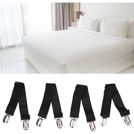 Lot de 4 attaches élastiques réglables pour draps-housses, clips de fixation noirs (1/5)