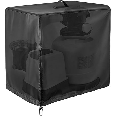 Housse de Pompe 420D, Imperméable, Résistante aux UV, Anti-poussière, avec Fermeture Éclair et Cordon de Serrage, 66x62x72 cm, pour Système de Filtration à Sable et Pompe de Piscine (1/5)