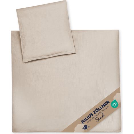 Parure de lit pour Enfant en Mousseline 80 x 80 cm + 35 x 40 cm - 2 pièces - Housse de Couette et taie d'oreiller en Mousseline 100% Coton - Sable (1/5)