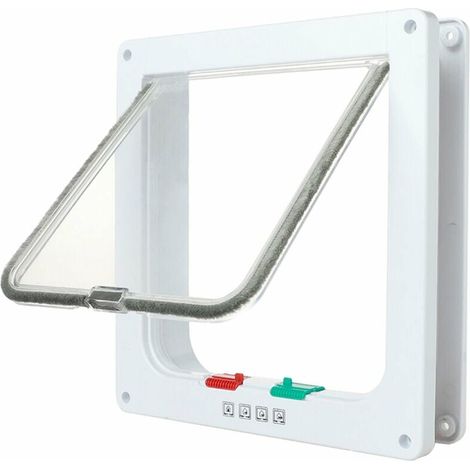 Porte A Rabat Pour Chien Et Chat Porte A Rabat Pour Chat Verrouillable A 4 Voies Pour Portes Interieures Exterieures, Portes Pour Animaux De Compagnie Resistantes Aux Intemperies, Blanc - Blan (1/5)