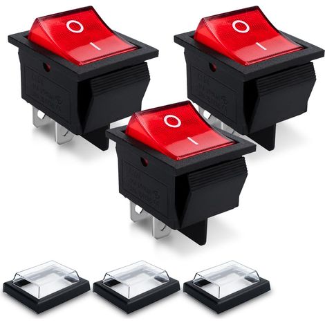 Interrupteur à Bascule Rouge - 3 Pièces - Nylon PA66 - 4 Broches KCD4-101 - Étanche - 125V/250V (1/5)