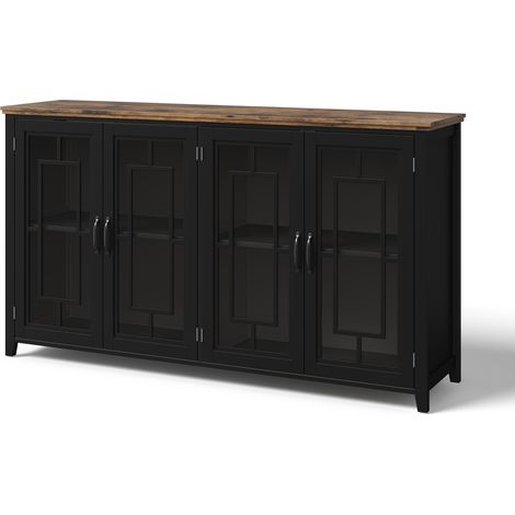 GagaBuffet de cuisine 160 cm portes vitrées noir (1/5)