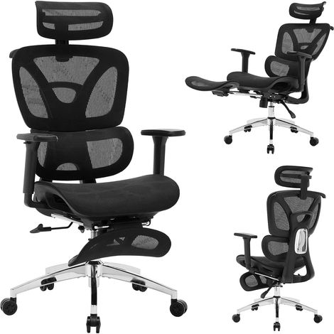 Chaise de Bureau Inclinable, Réglable en Hauteur, Fauteuil de Bureau avec Accoudoir Pliable, Soutien Lombaire Ajustable Charge-noir (1/5)