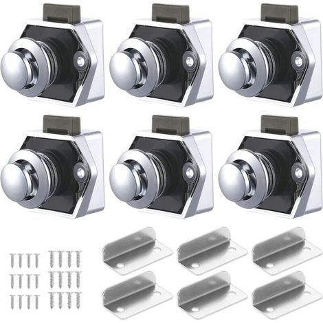 6 Pcs Loquet Bouton Poussoir Sans Clé Serrure Tiroir Verrou Porte Placard pour Caravane Camping Car Bateau (1/4)