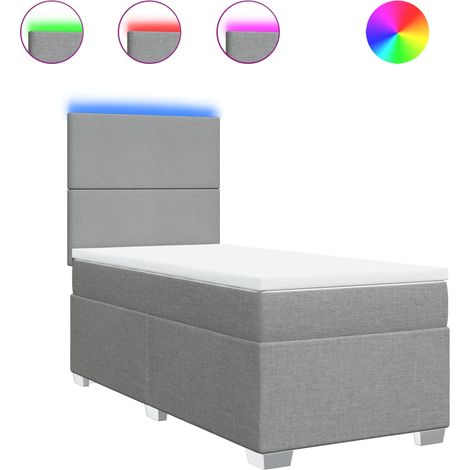 Lit simple Lit adulte Sommier à lattes de lit avec matelas Gris clair 90x200 cm Tissu