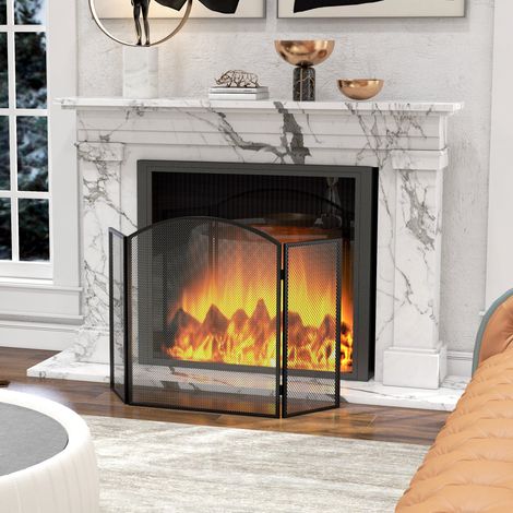 Protector de Chimenea Plegable de 3 Paneles Pantalla de Chimenea con Estructura de Acero 96x62 cm Negro (1/5)