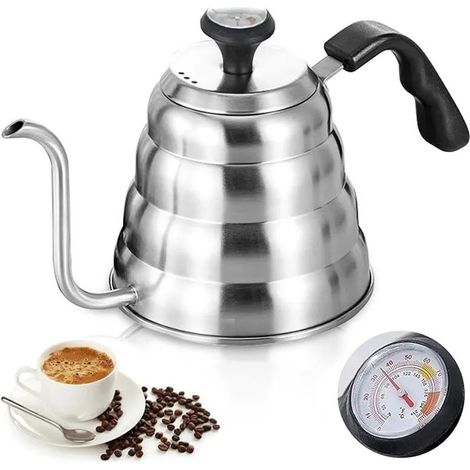 Bouilloire col de cygne : 1200 ml / 40 oz en acier inoxydable bouilloire à col de cygne avec thermomètre pour tous les ty CAFETIERE (1/5)