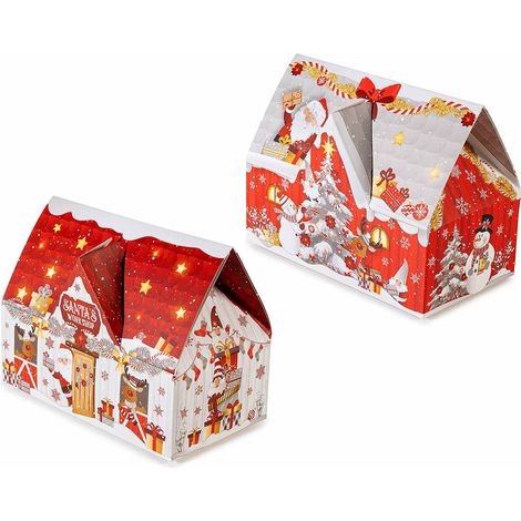 Scatole natalizie a forma di casetta in carta. Perfette per confezioni regalo e dolci natalizi, set da 20 pezzi, cm 19,5 x 11 x 15 H