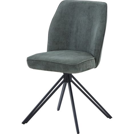 Swivel Dining Chairs (Set of 2) - Uoholstery Fabric/Metal - L69 x W46 x H92 cm - Green/Black - Flat Packed