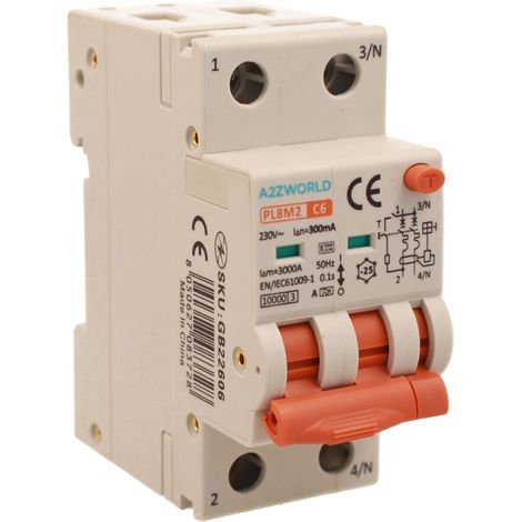 RCBO Interruttore Magnetotermico Differenziale Con Doppia Leva Tipo A - SI Curva C 2P 2M 6000A 300mA, Diagnostica Visiva, AC 230V IP20 IEC61009-1 PL8M2, Corrente Disponibili 6A 10A 16A 20A 25A 32A 40A