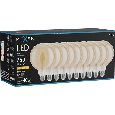Mexen Vintis 10x Ampoule filament LED E27, G125, 8W, Chaude - 2200K, 750 lm, ambre - L158-E27-0822-50x10 (1/5)