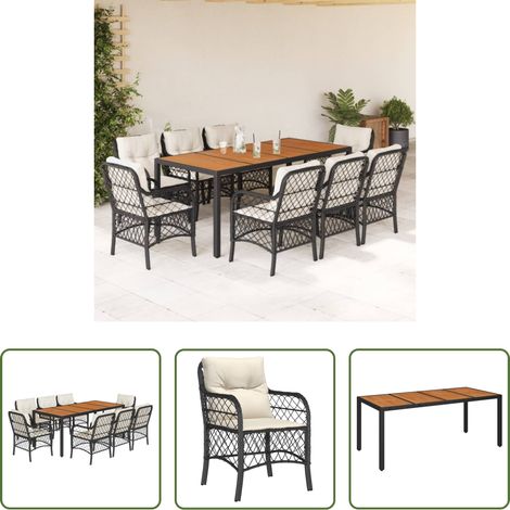 Gartenessgruppe - 9-tlg. Garten-Essgruppe mit Kissen Schwarz Poly Rattan (1/5)