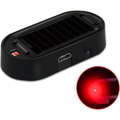 Gefälschte LED-Autoalarmanlage, solarbetriebene Diebstahlwarnleuchte mit Blinklicht – Schwarzes Gehäuse, rotes Licht (1/5)