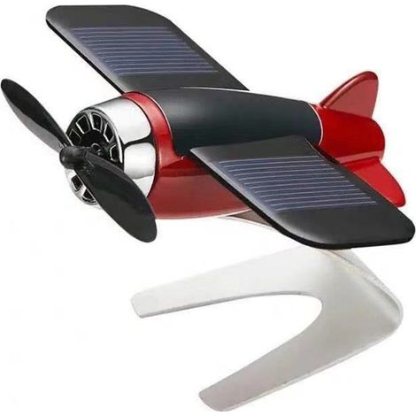Flugzeug-Armaturenbrett-Dekoration, Solarbetriebener, drehbarer Auto-Lufterfrischer, Aromadiffusor, Duft, Dekoration für Zuhause und Büro, Rot (1/4)